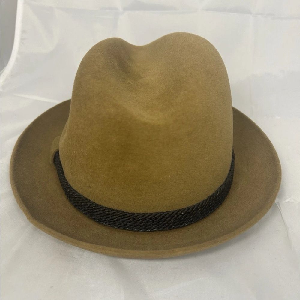 7 1/4 Vintage Eclectic Grandpa Fedora Hat Knox NY Brown Feather Velvet Braided - Picture 3 of 7